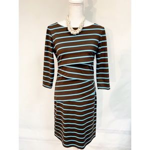 J. MCLAUGHLIN turquoise brown stripe layer dress S
